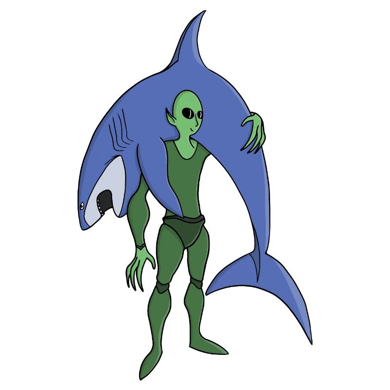 Alien Diver with Shark Funny Sci-Fi