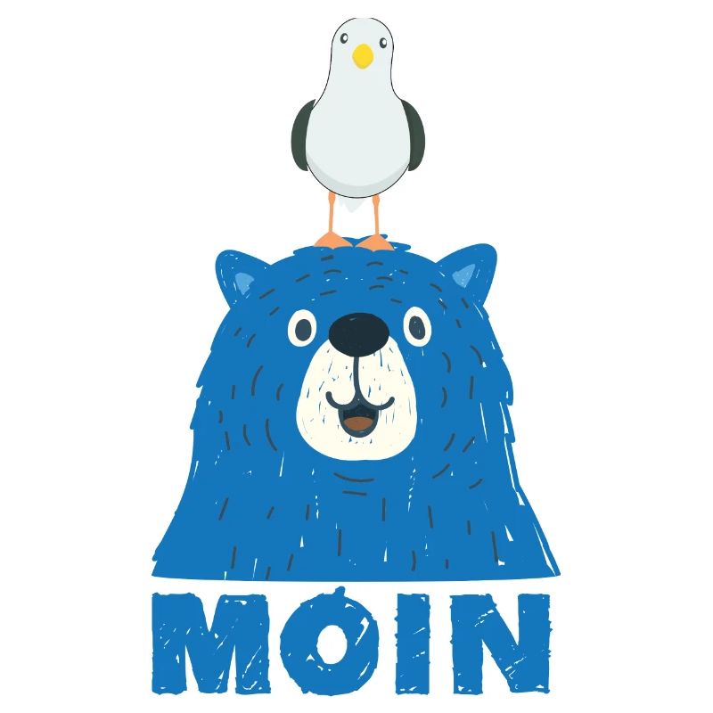 Blauer Bär mit Möwe Kopf Moin Hamburger Dialekt 