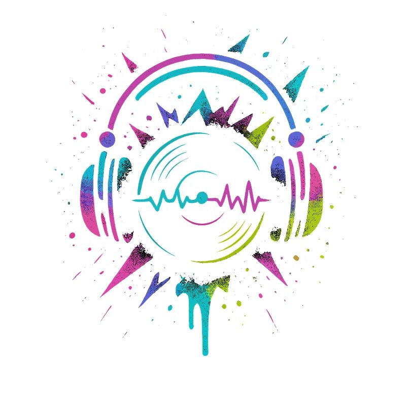 Casque néon, vinyle, son techno rave