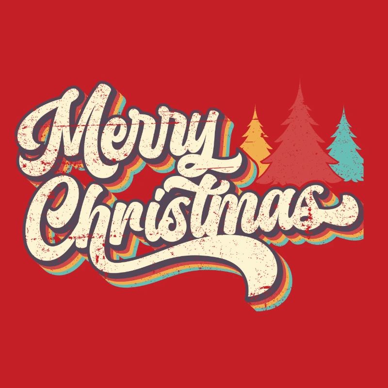 Retro Merry Christmas Rainbow Script
