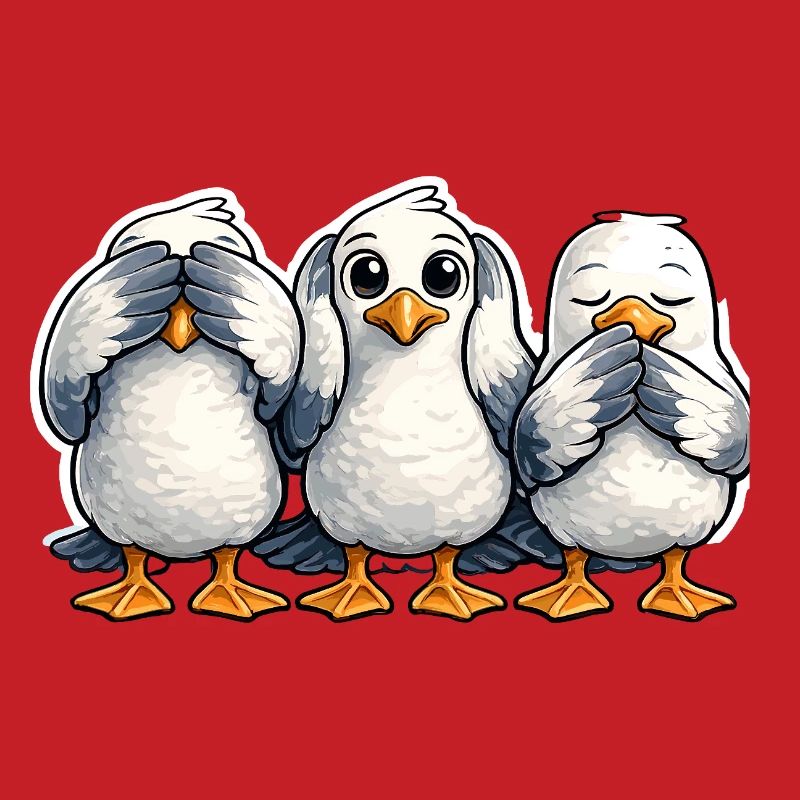 Three seagulls see nothing hear nothing say nothing