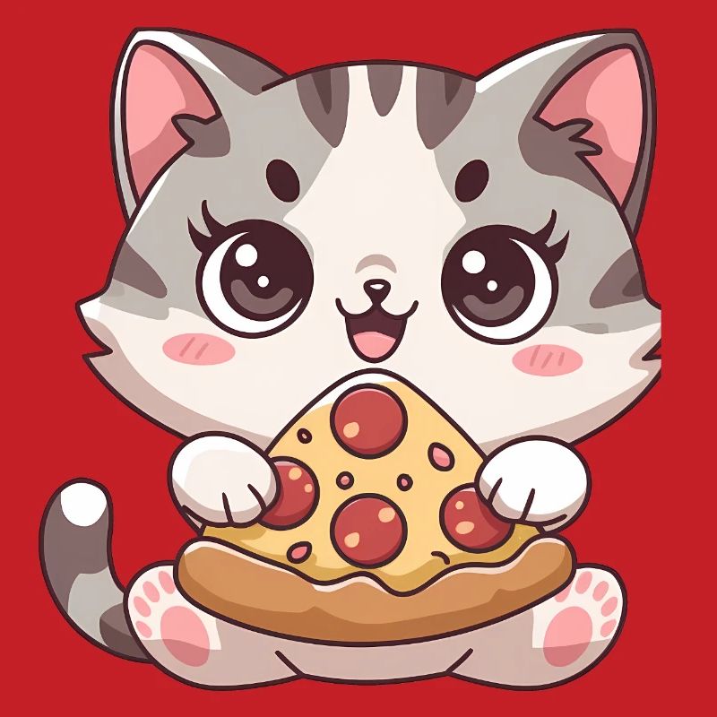 Chat mignon mangeant une pizza