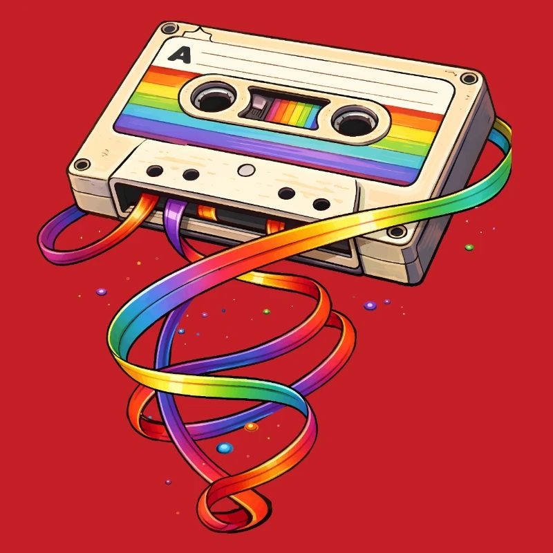 Retro Kassette mit Regenbogen Band  