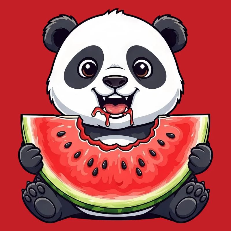 Mignon Panda Dessin Animé Pastèque Fruit D’été