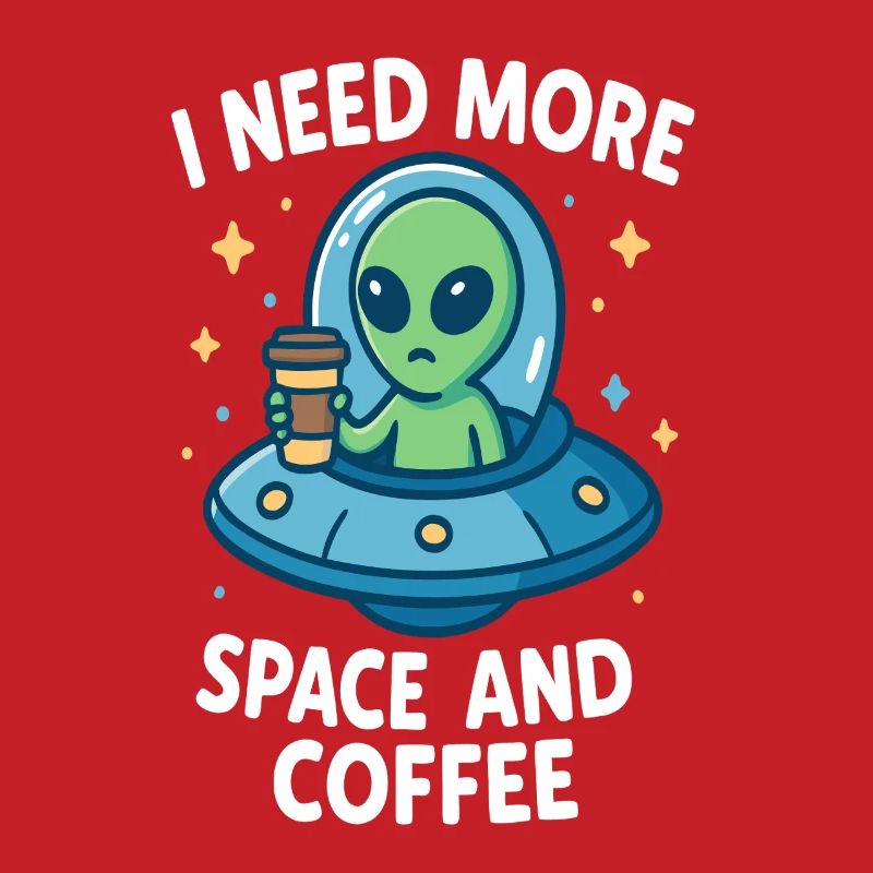 Extraterrestre avec une tasse de café et un message
