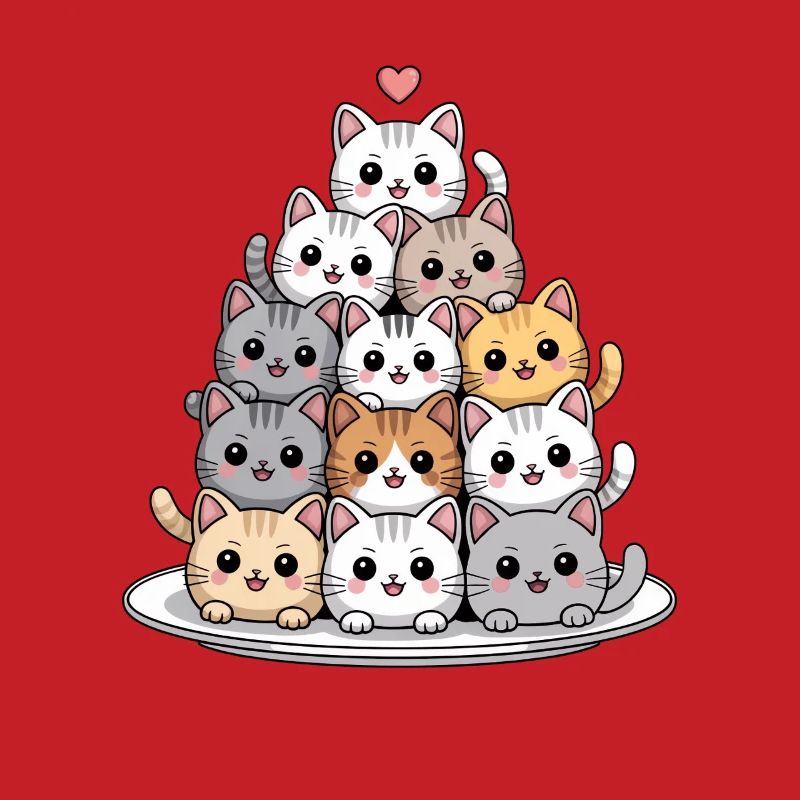Cute Cat Stack With Heart Cartoon