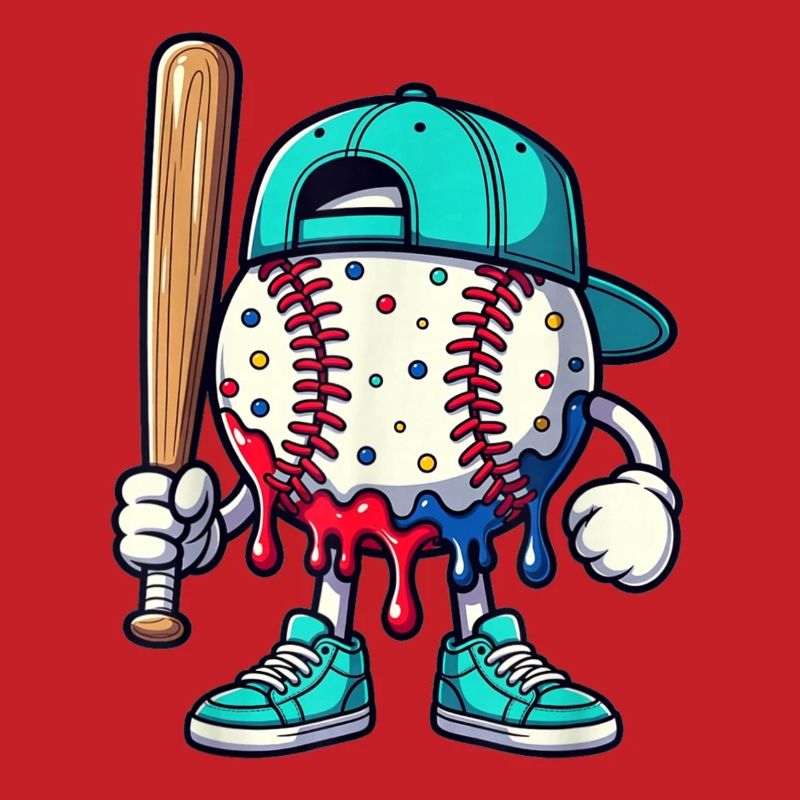 Schmelzendes Baseball-Maskottchen mit Schläger