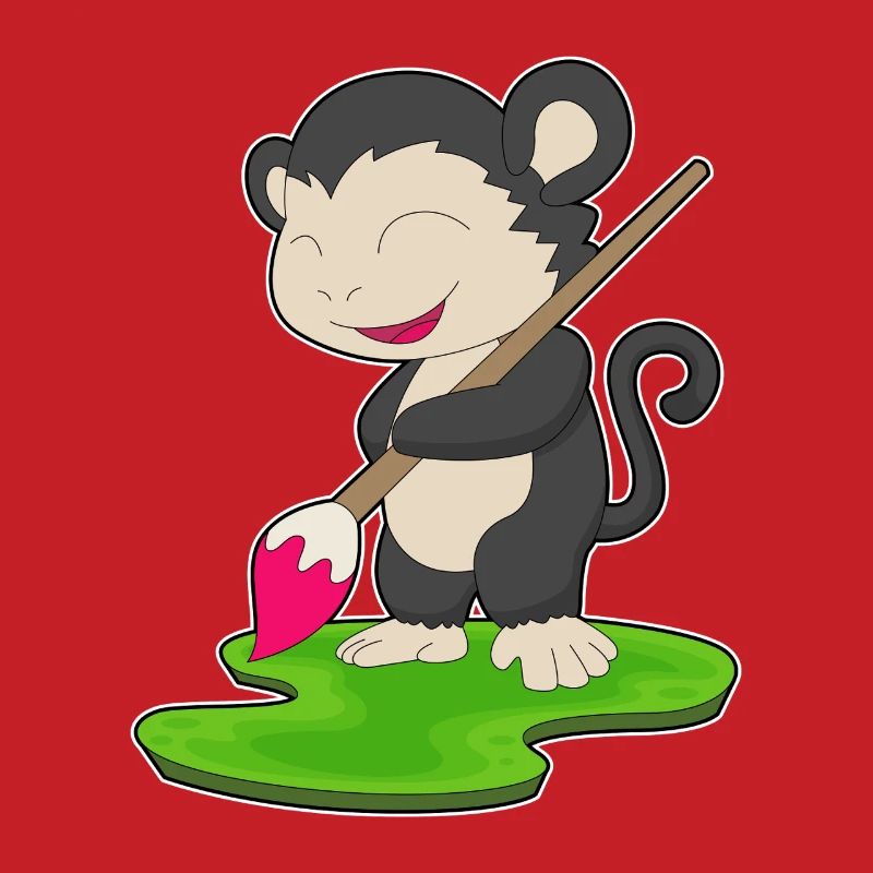 Monkey Painter Brush Painting