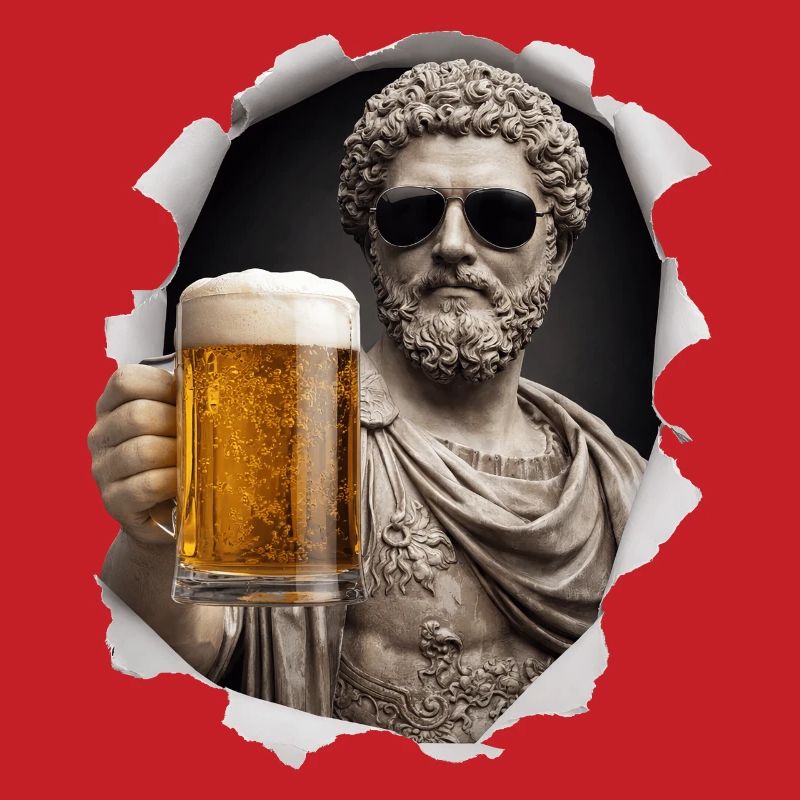 Marcus Aurelius with sunglasses and beer