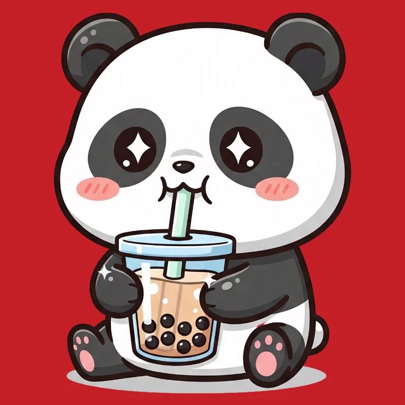 Cuddly panda bear with bubble tea