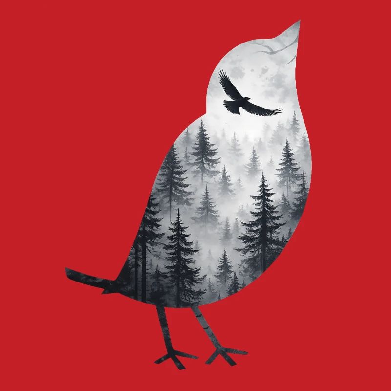 Vogel im Waldnebel