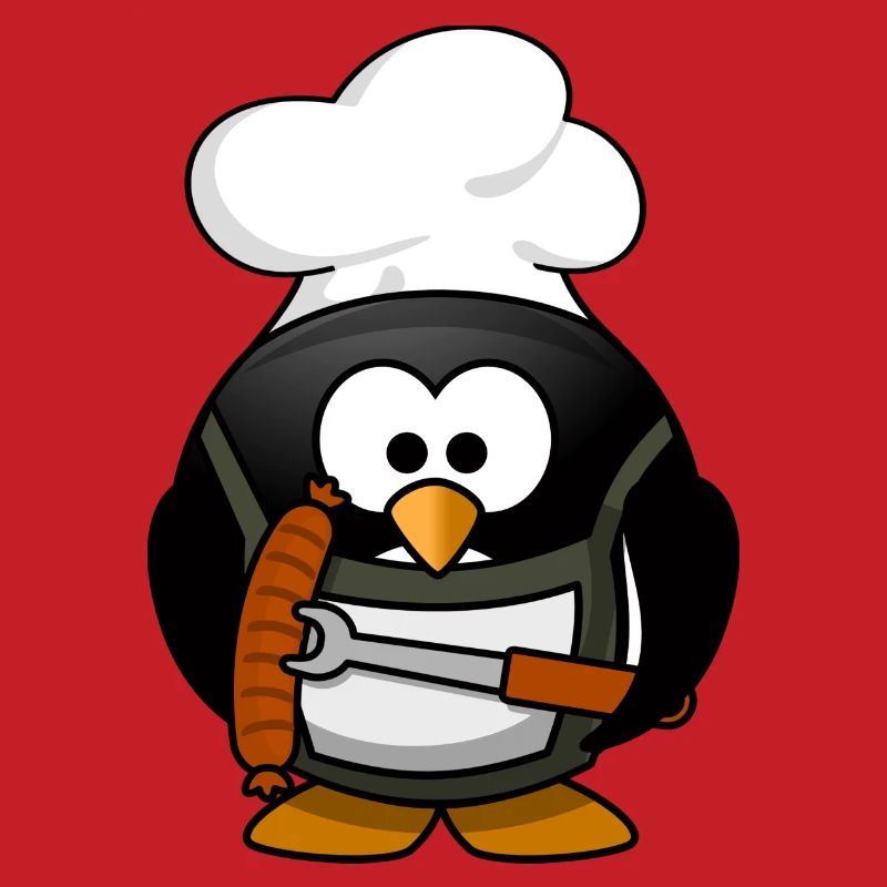 Cuisson du pingouin avec des saucisses grillées
