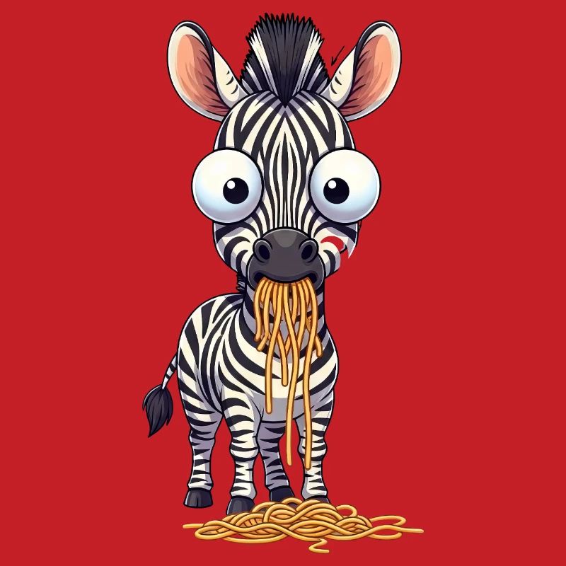 Drôle de spaghetti zébré mangeant de grands yeux maladroits