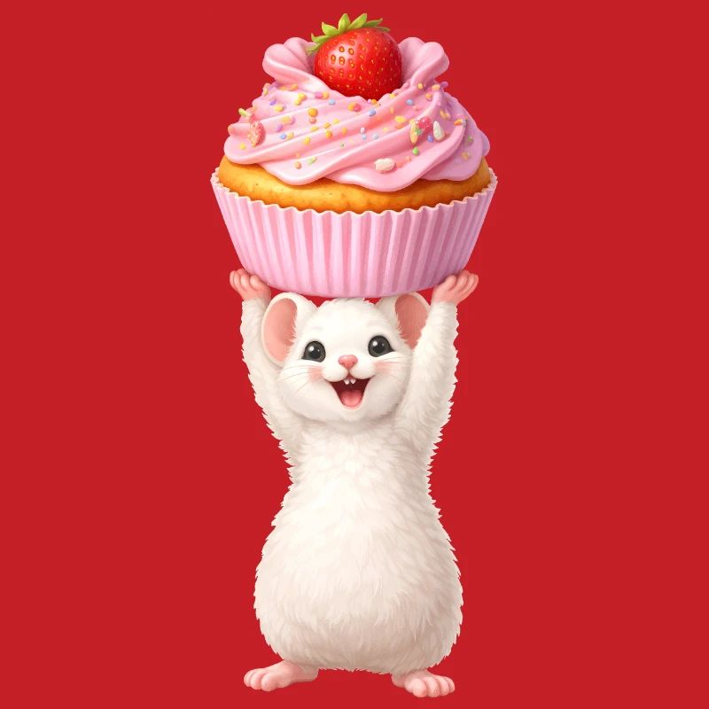 Cute Mouse with Strawberry Cupcake