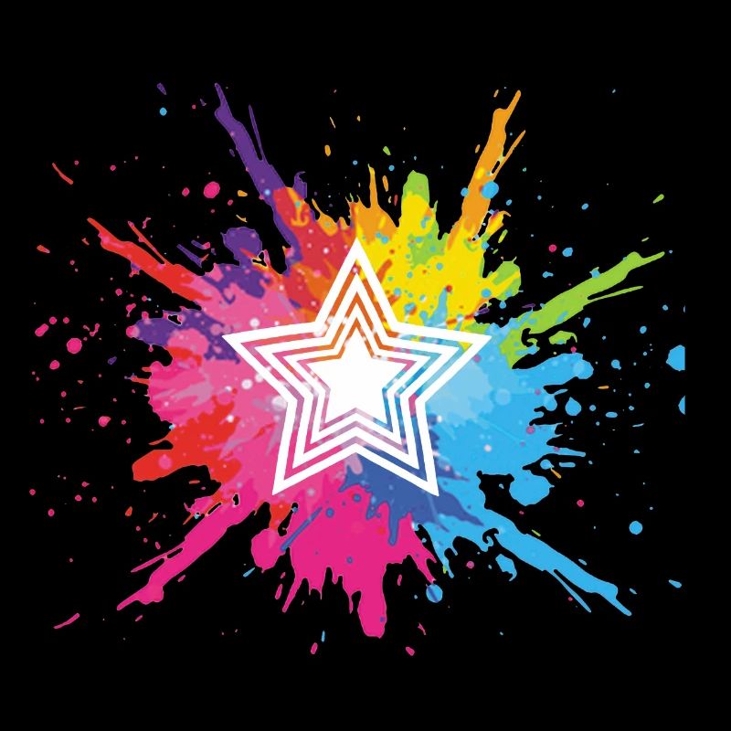 étoile blanche et explosion multicolore