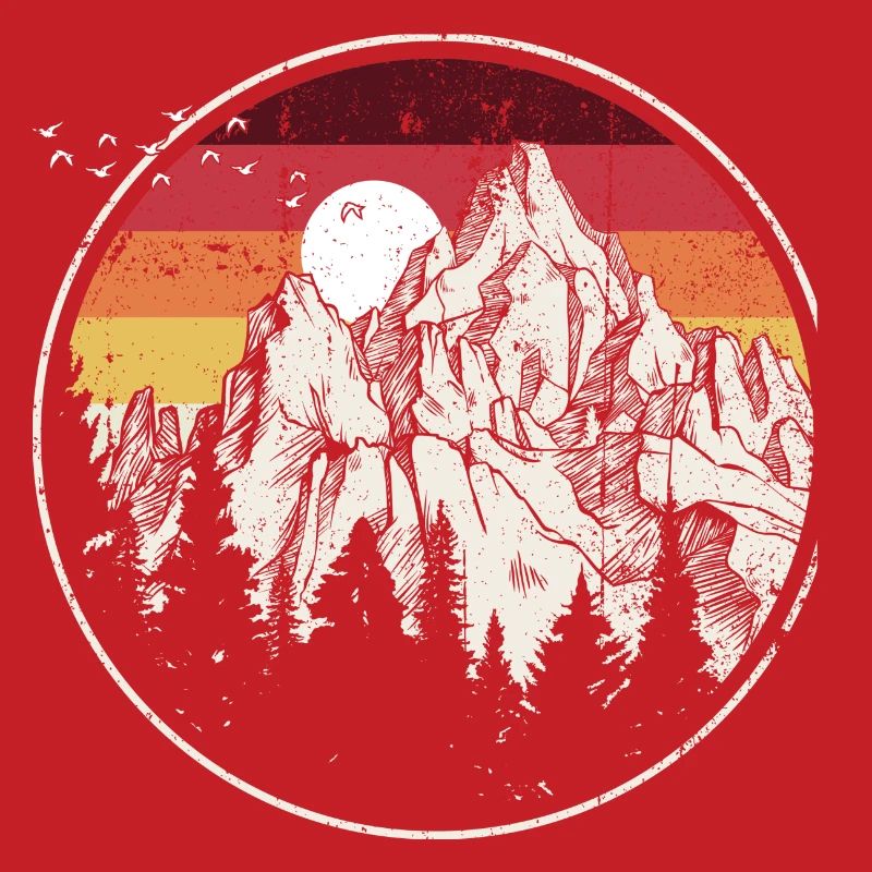 Retro Mountain Sunset Circle