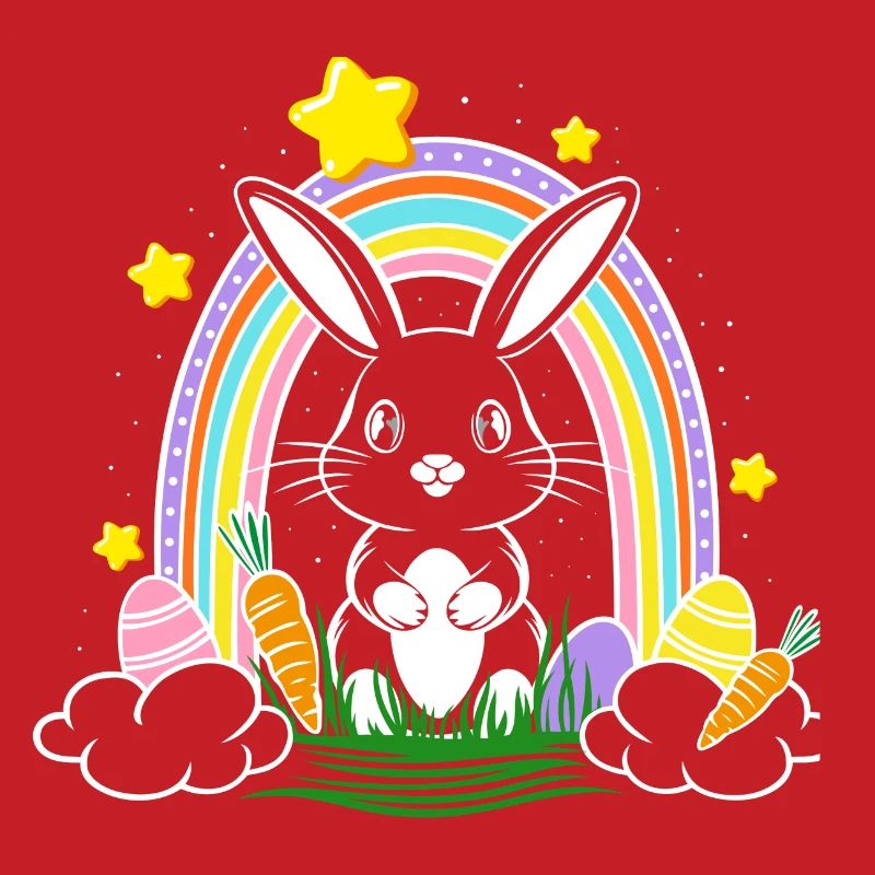 Easter Bunny Bunny with Rainbow and Easter Eggs