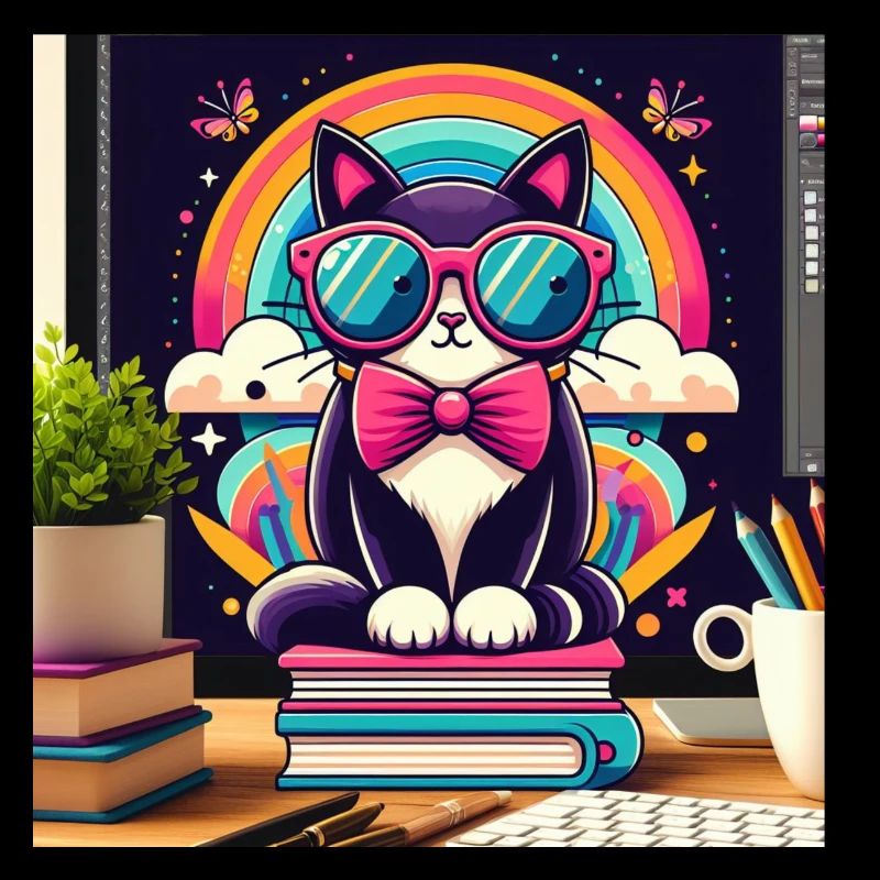 Chat studieux à lunettes