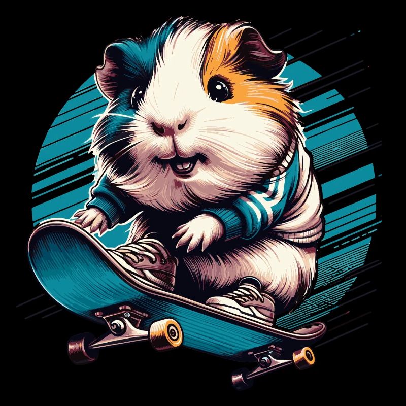 Cool guinea pig on a skateboard