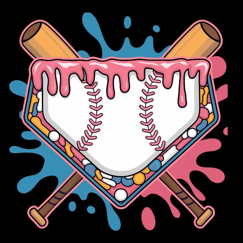 Baseball Homeplate Mit Schlaeger Und Buntem Splash
