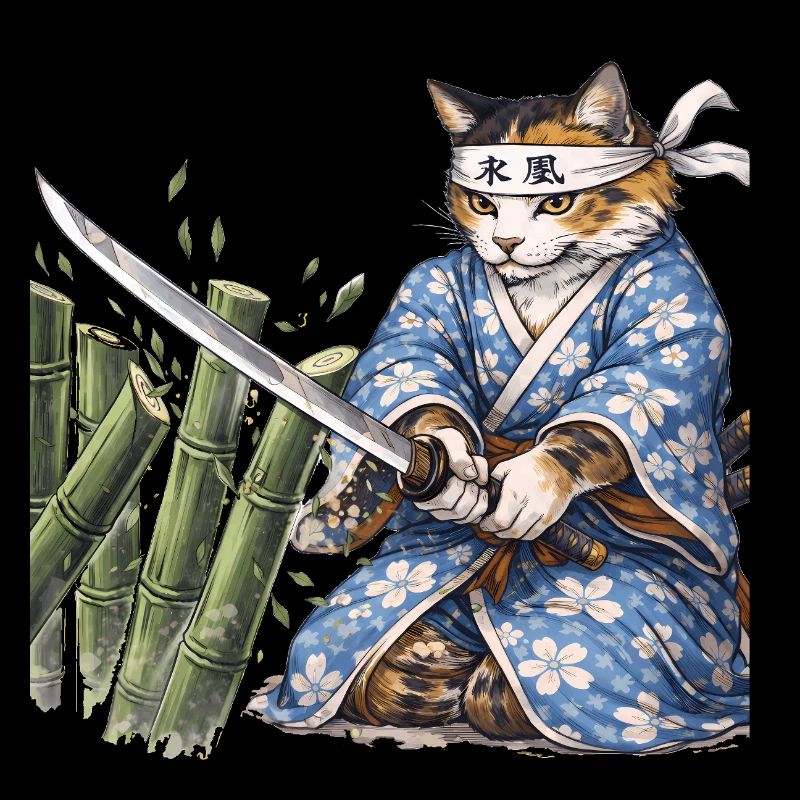Samurai Cat with Katana – Japanese Ukiyo-e Style