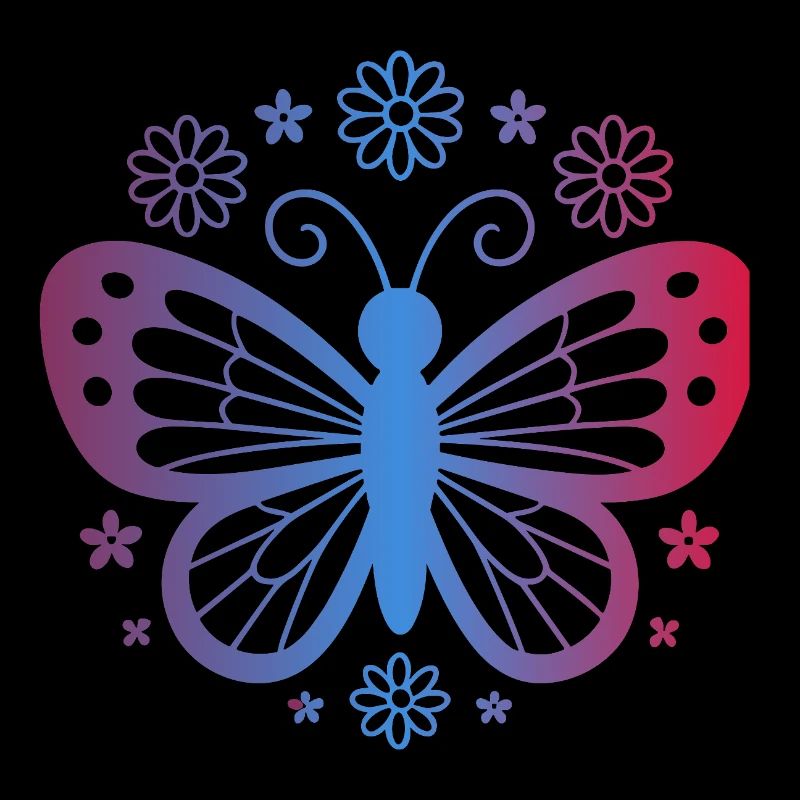 Gradient butterfly with flowers