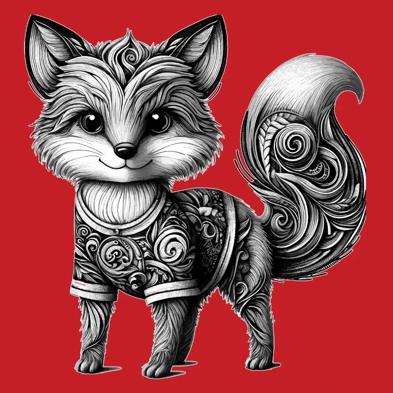 Artfully designed fox in black and white