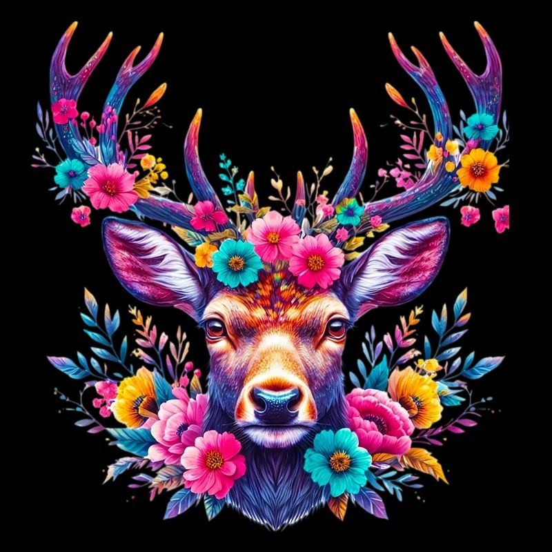 Cerf décoré de fleurs