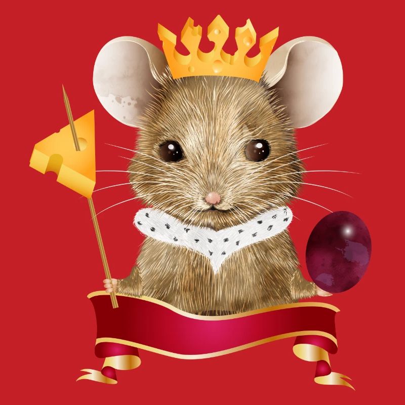 Mouse with cheese crown, grape and toothpick
