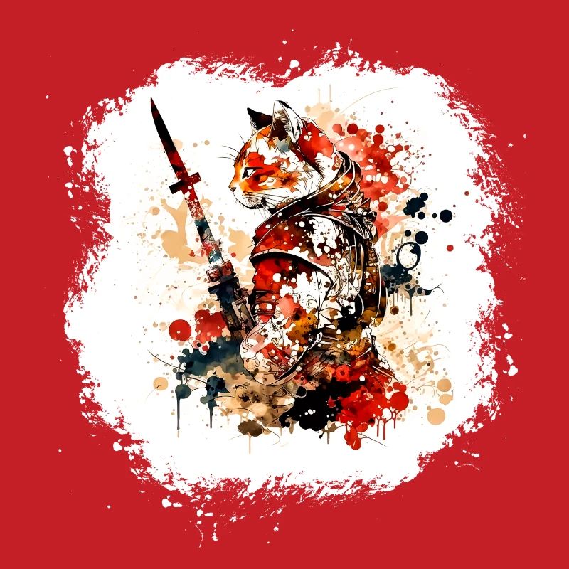Samurai Cat Red Black