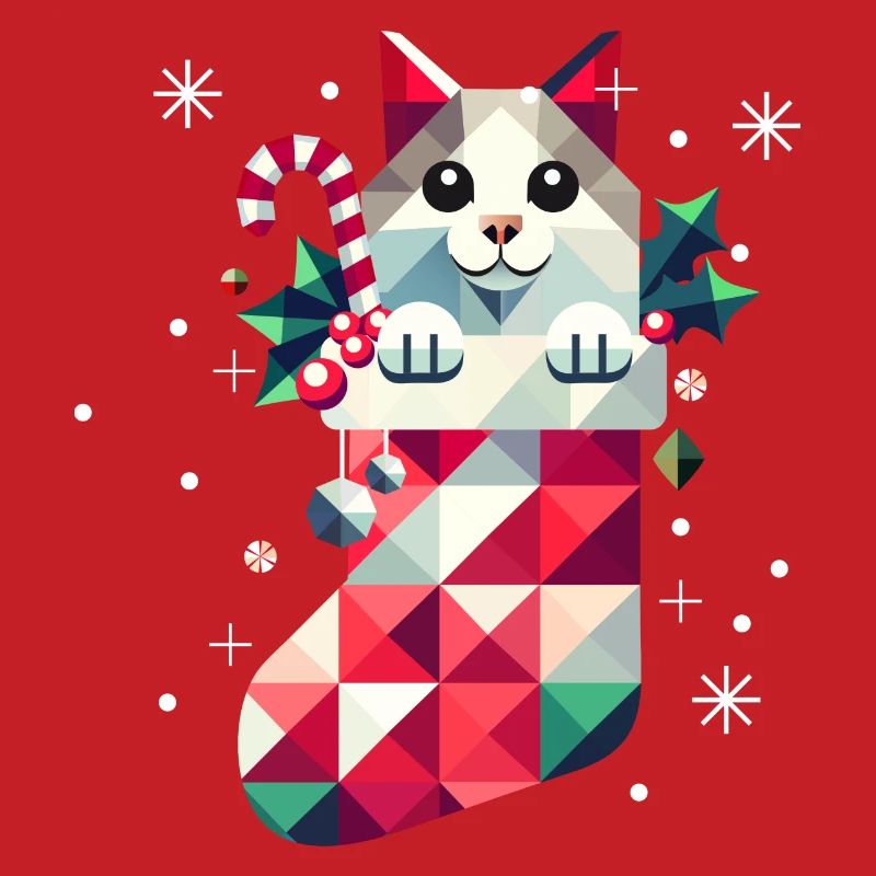 Chat mignon dans un bas de Noël coloré