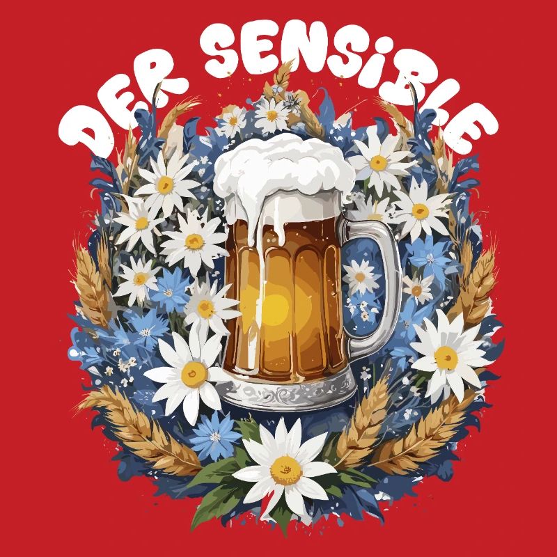 Chope à bière avec décor de camomille et dirndl d’edelweiss