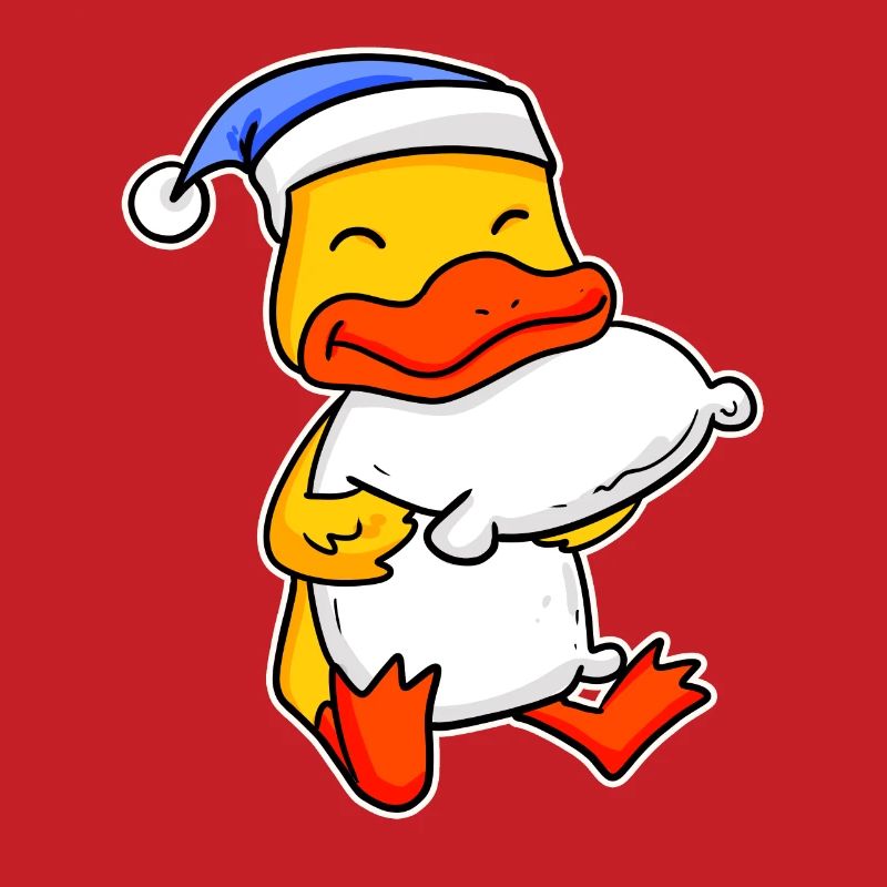 Duck with pillow and sleeping cap