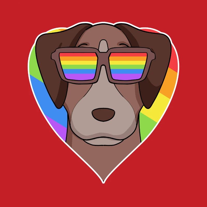 Regenbogen - Hund Pointer mit Brille und Herz