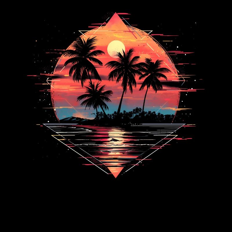 Vaporwave Retro Palm Trees Sunset Synthwave 80s 90s