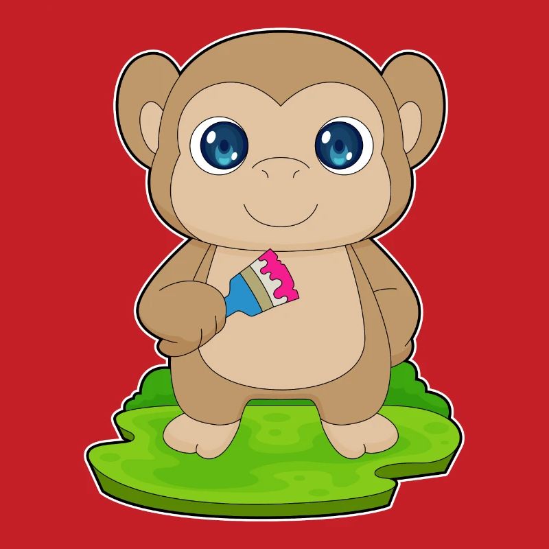 Monkey Painter Brush Painting