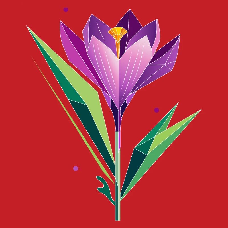 Crocus au design polygonal - tons violets et verts
