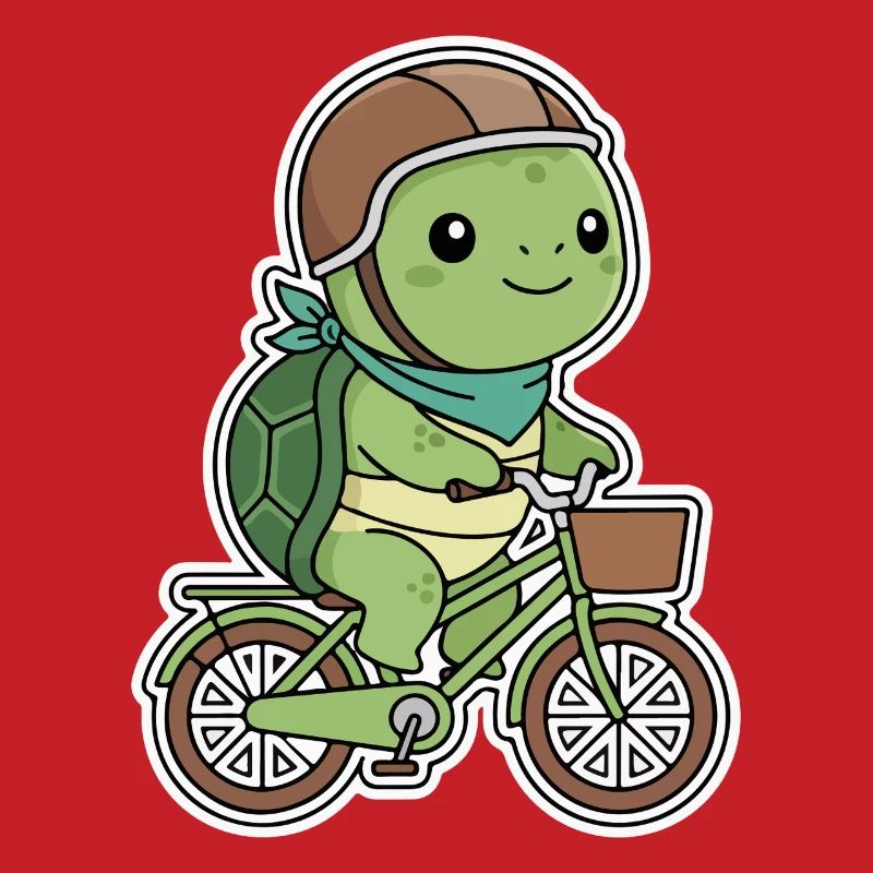 Green turtle on bicycle