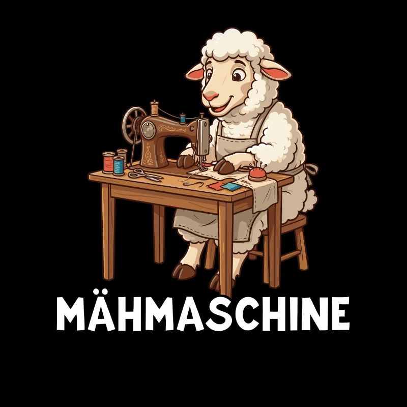 Mowing machine Sweet sheep at the sewing machine