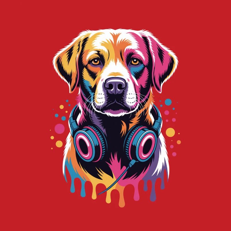 Labrador mit Kopfhörern