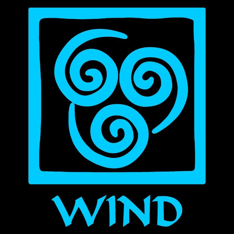 Symbol des Windes blauer Text 'WIND'