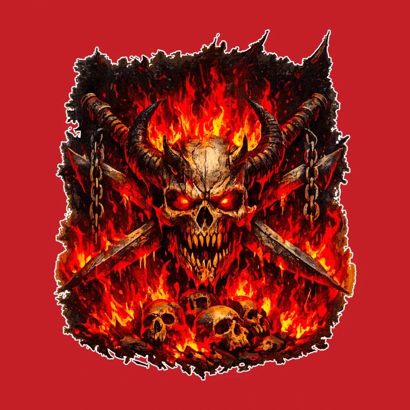 Fire Skull with Horns