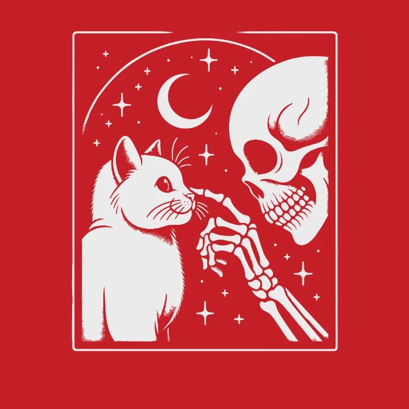 Celestial Cat and Skeleton Night Art