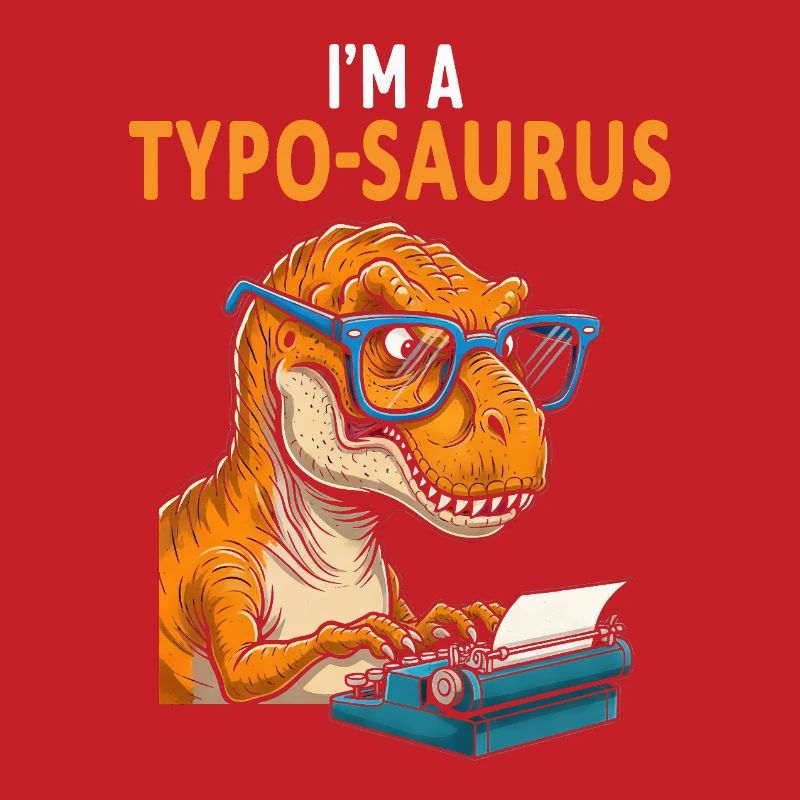 Typo-Saurus with glasses and typewriter