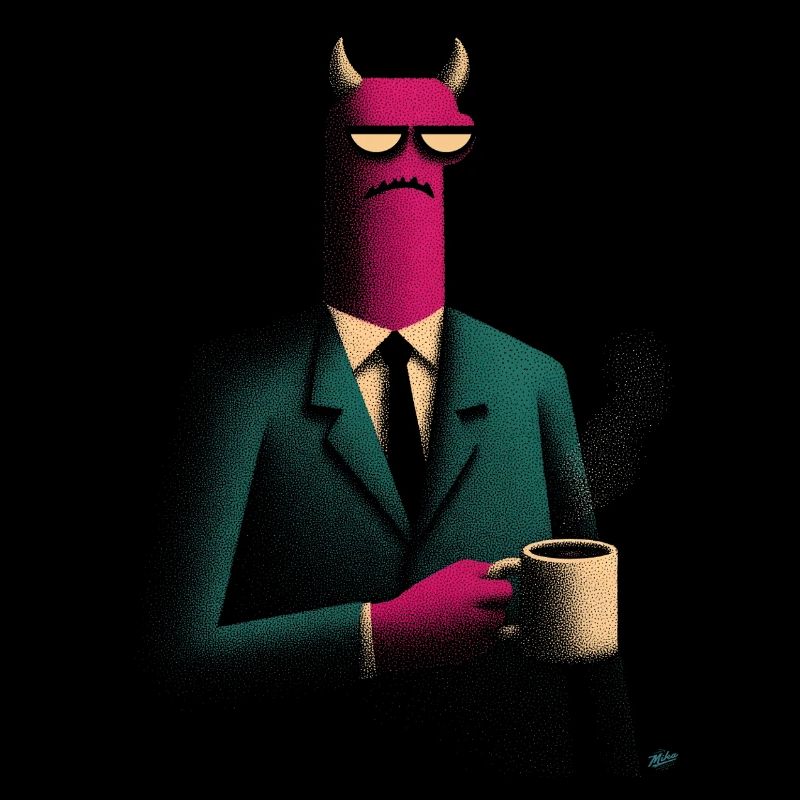 Dämon im Anzug mit Kaffee