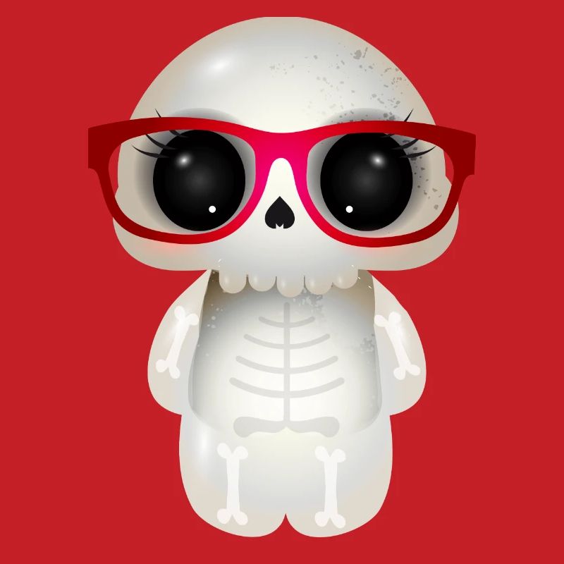 cute skull with red nerd glasses