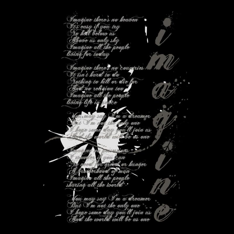 imagine - grafisches Peace-Zeichen und Lied-Text