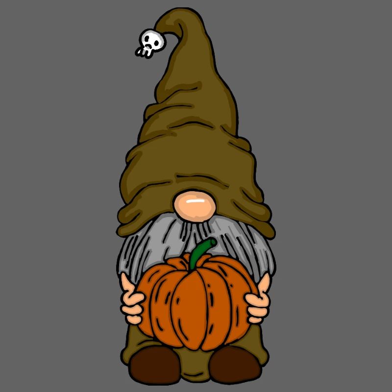 Gnom mit Kürbis und Schädelhut, Süß, Halloween 