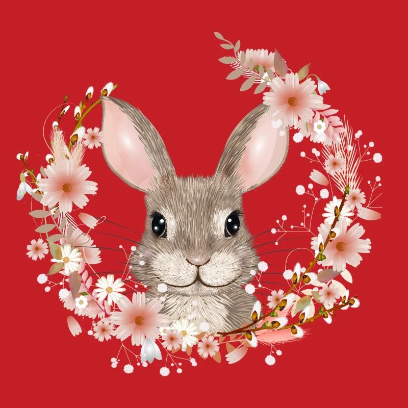 Spring wreath with rabbit as Easter bunny
