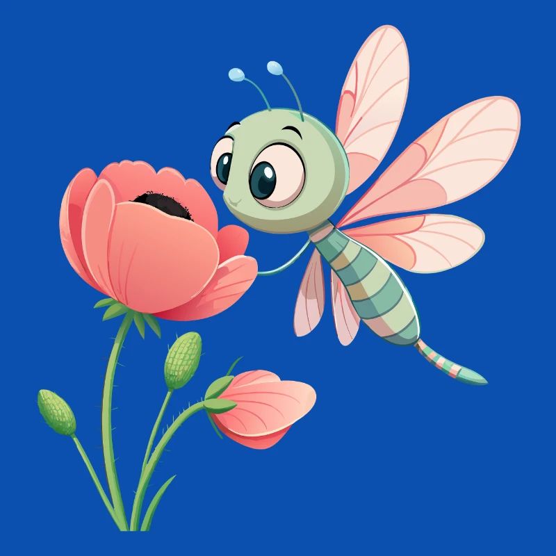 Bébé libellule colorée proche d'une fleur (v03)